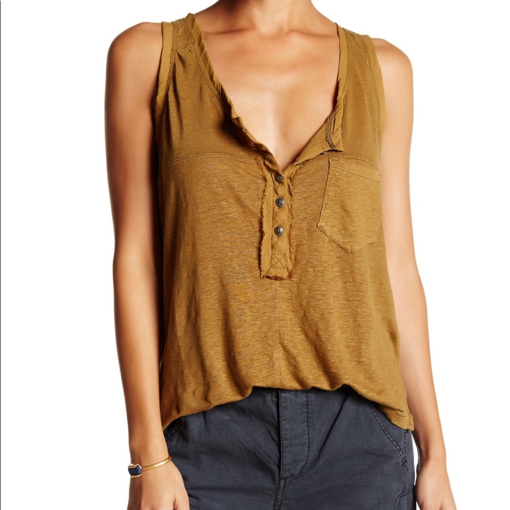 Free People Mustard Travelers Tank Henley Medium - Picture 3 of 8